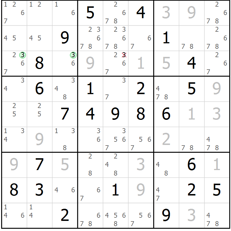 Position des candidats pour la solution de la Gr 60 page 63 du magazine de sudoku Maestro n° 085