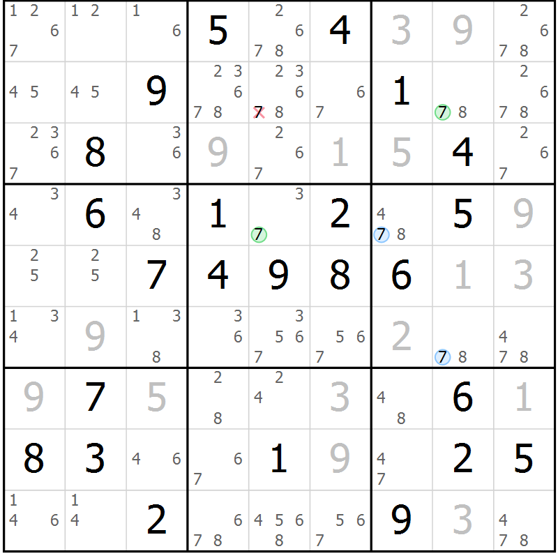 Position des candidats pour la solution de la Gr 60 page 63 du magazine de sudoku Maestro n° 085