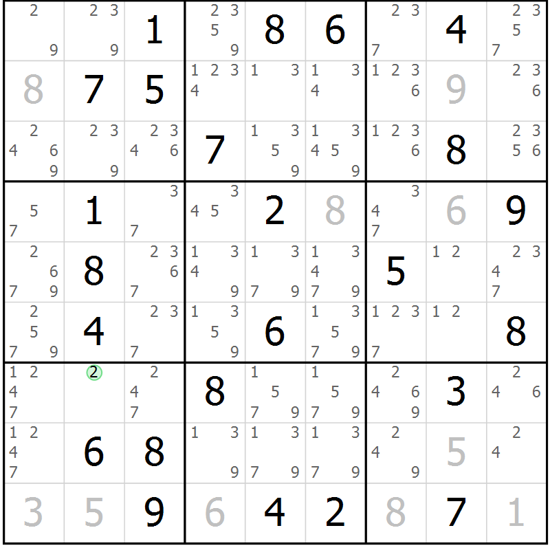 Position des candidats pour la solution de la Gr 61 page 64 du magazine de sudoku Maestro n° 085