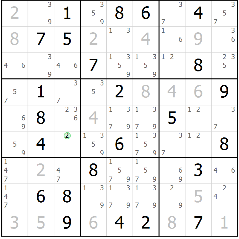 Position des candidats pour la solution de la Gr 61 page 64 du magazine de sudoku Maestro n° 085