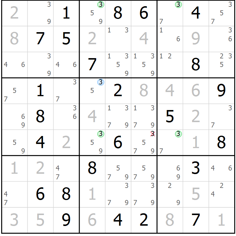 Position des candidats pour la solution de la Gr 61 page 64 du magazine de sudoku Maestro n° 085