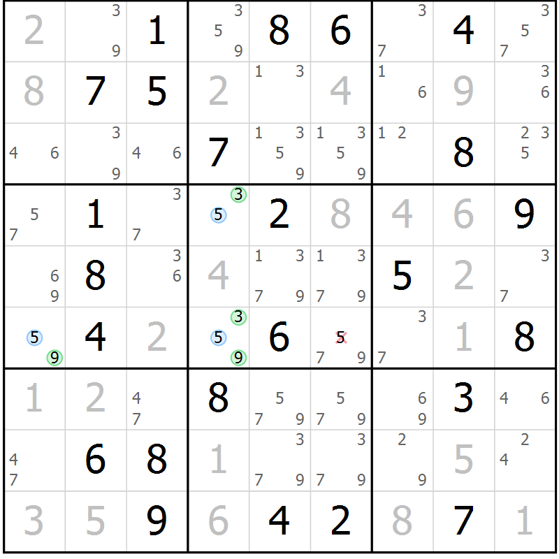 Position des candidats pour la solution de la Gr 61 page 64 du magazine de sudoku Maestro n° 085