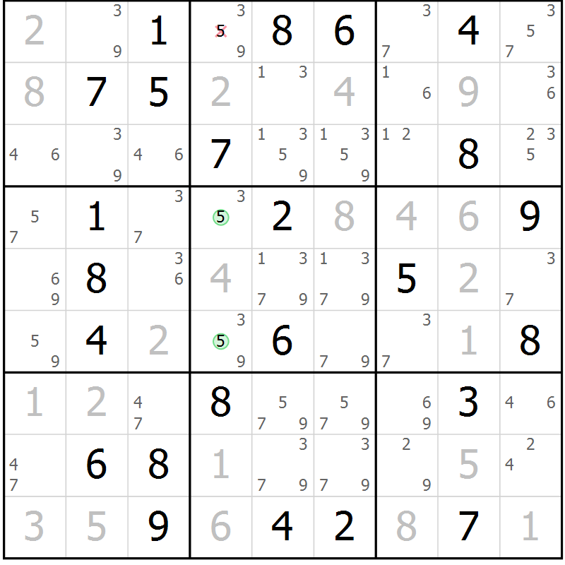Position des candidats pour la solution de la Gr 61 page 64 du magazine de sudoku Maestro n° 085