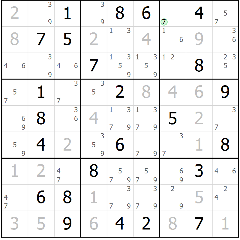 Position des candidats pour la solution de la Gr 61 page 64 du magazine de sudoku Maestro n° 085