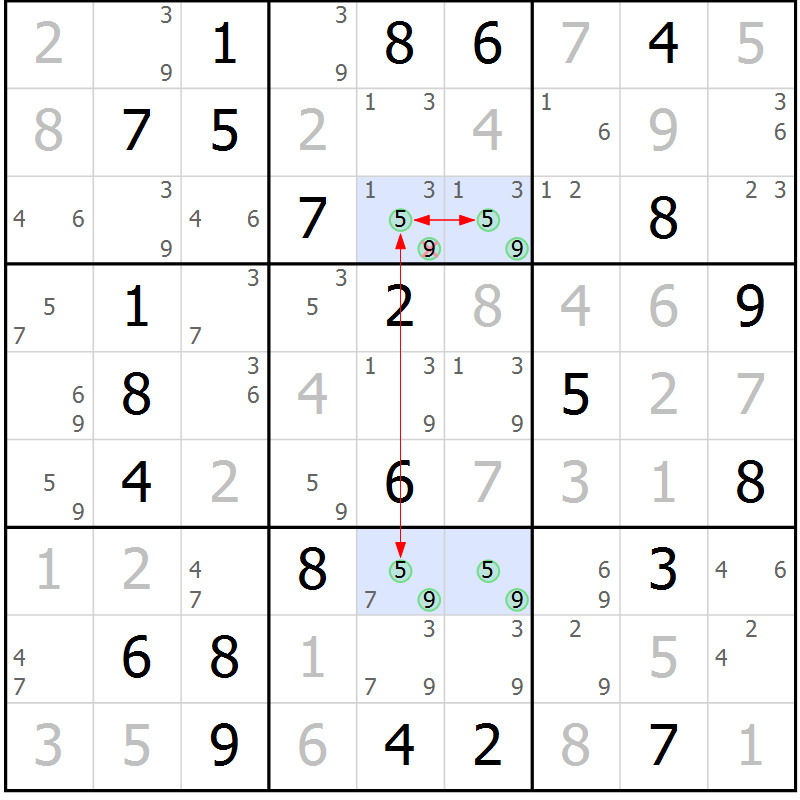Position des candidats pour la solution de la Gr 61 page 64 du magazine de sudoku Maestro n° 085