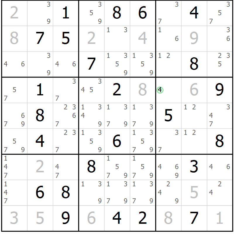 Position des candidats pour la solution de la Gr 61 page 64 du magazine de sudoku Maestro n° 085