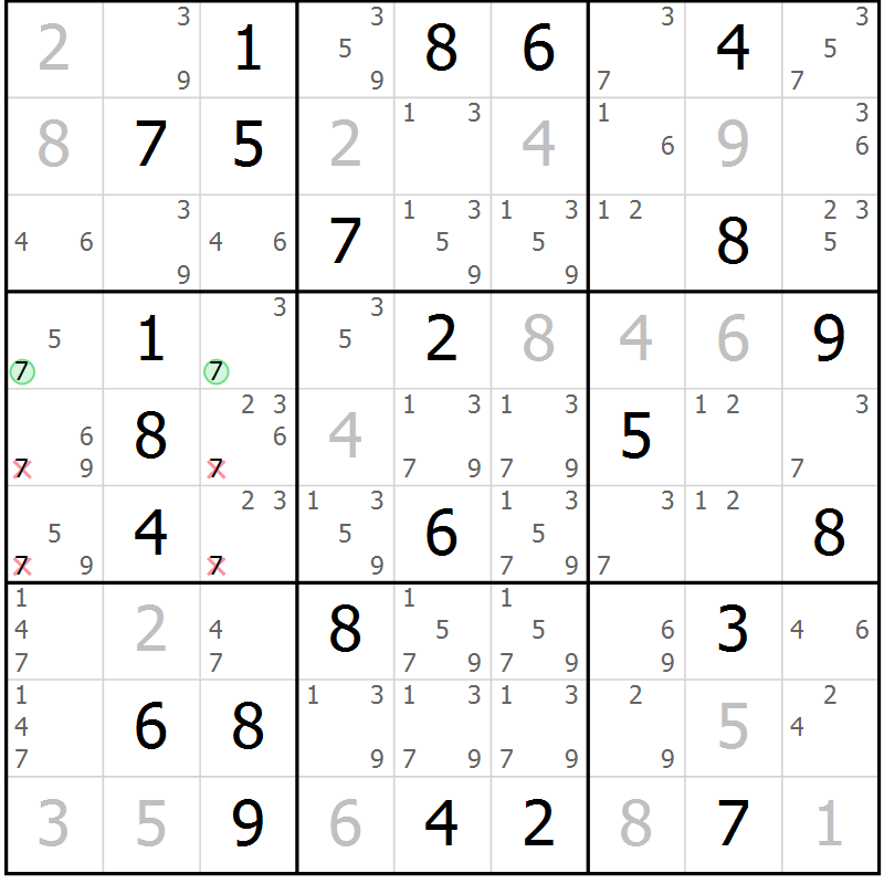 Position des candidats pour la solution de la Gr 61 page 64 du magazine de sudoku Maestro n° 085