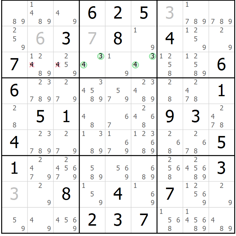 Position des candidats pour la solution de la Gr 62 page 65 du magazine de sudoku Maestro n° 085