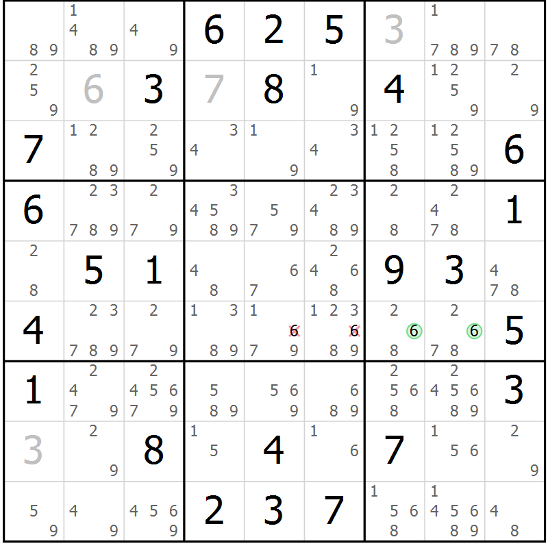Position des candidats pour la solution de la Gr 62 page 65 du magazine de sudoku Maestro n° 085