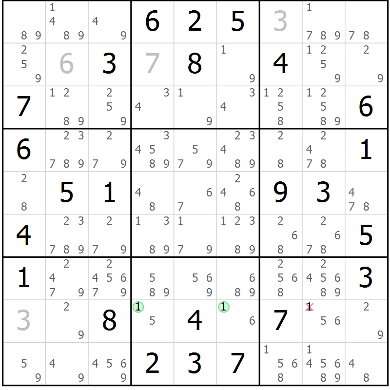 Position des candidats pour la solution de la Gr 62 page 65 du magazine de sudoku Maestro n° 085