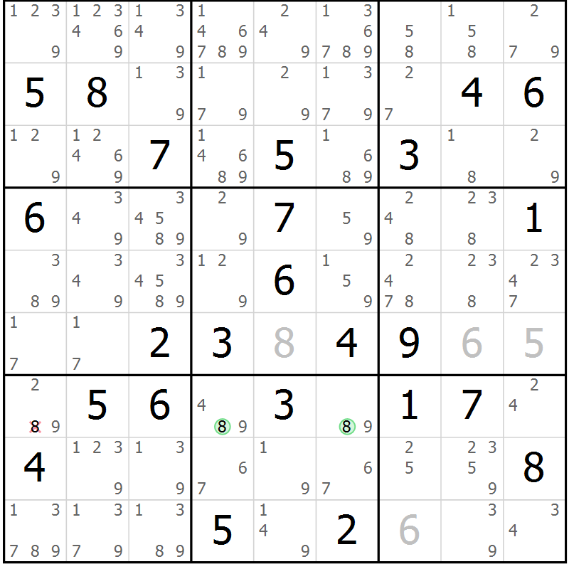 Position des candidats pour la solution de la Gr 63 page 66 du magazine de sudoku Maestro n° 085