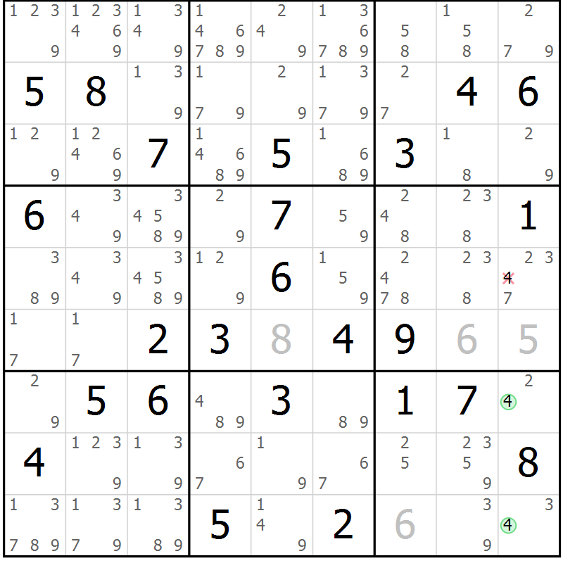 Position des candidats pour la solution de la Gr 63 page 66 du magazine de sudoku Maestro n° 085