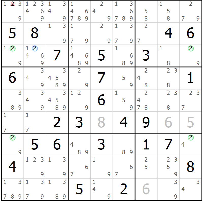 Position des candidats pour la solution de la Gr 63 page 66 du magazine de sudoku Maestro n° 085