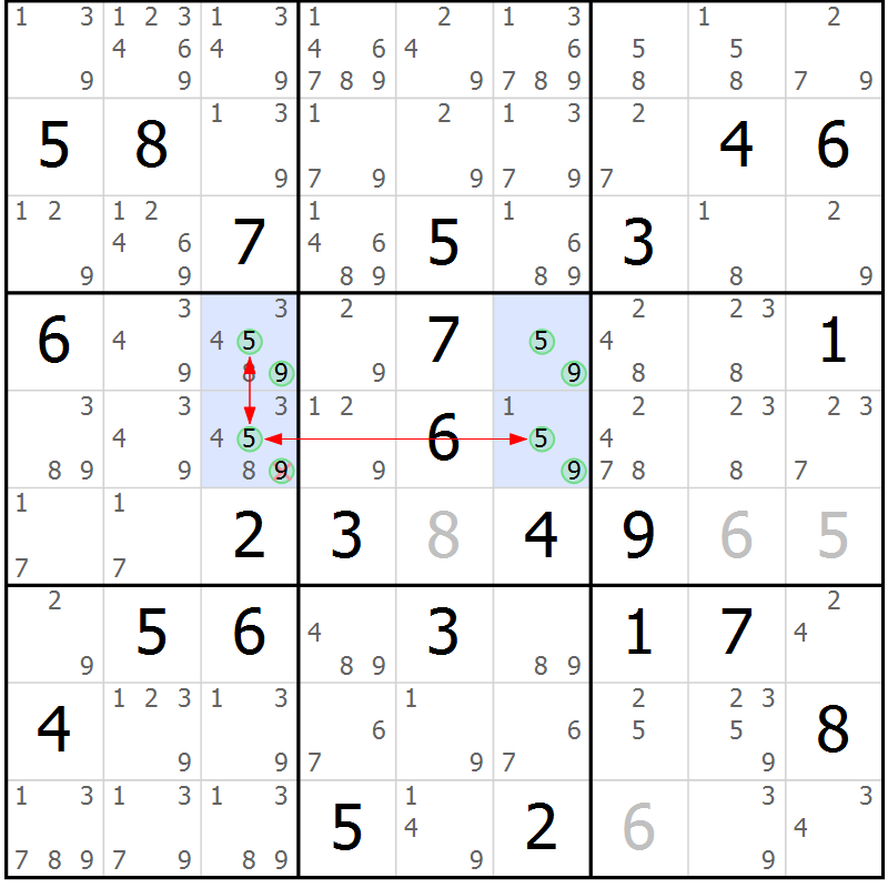 Position des candidats pour la solution de la Gr 63 page 66 du magazine de sudoku Maestro n° 085