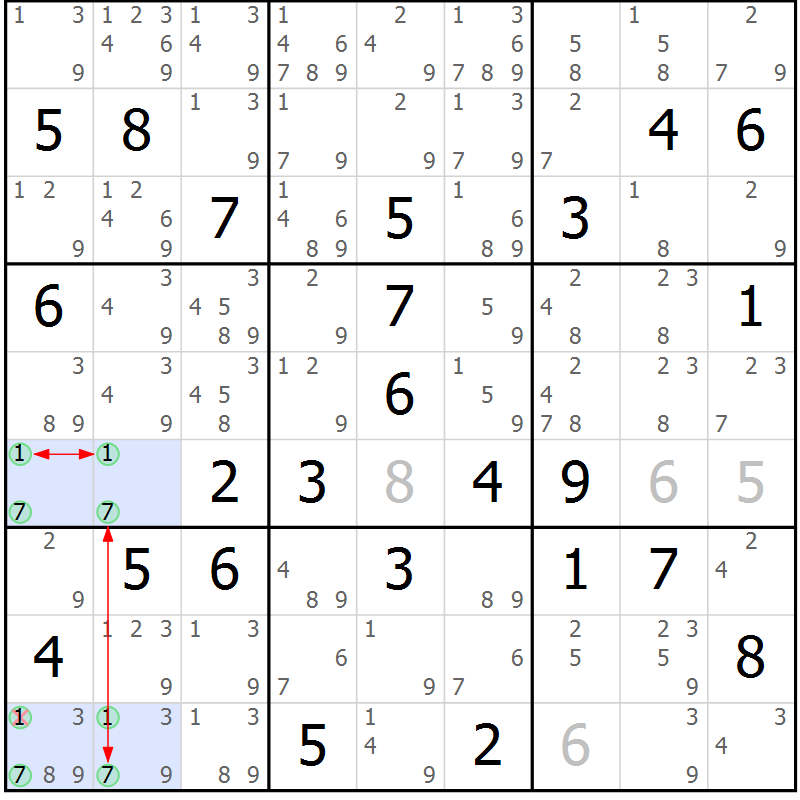 Position des candidats pour la solution de la Gr 63 page 66 du magazine de sudoku Maestro n° 085