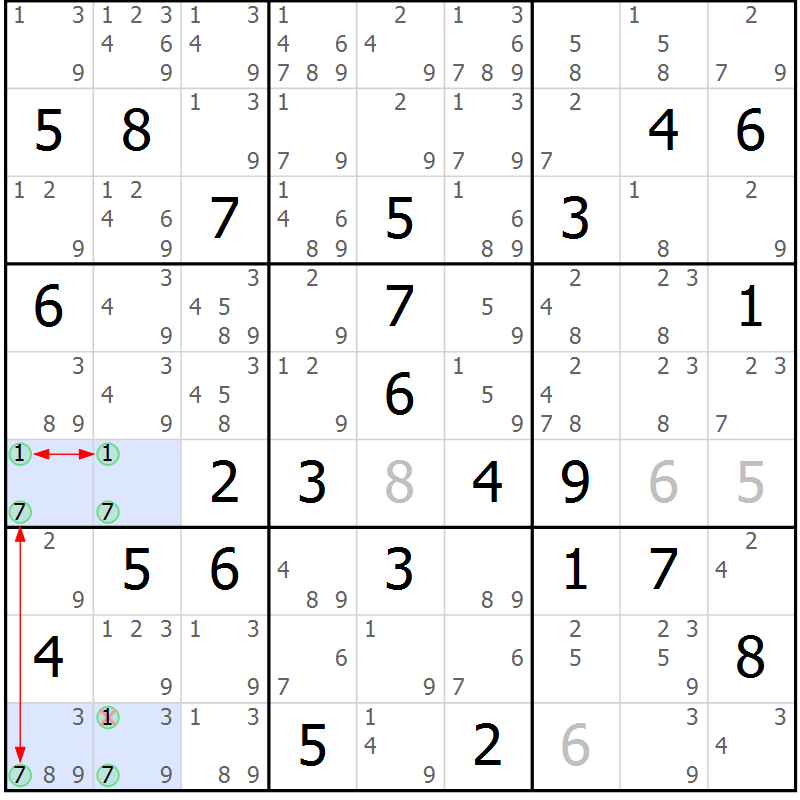 Position des candidats pour la solution de la Gr 63 page 66 du magazine de sudoku Maestro n° 085