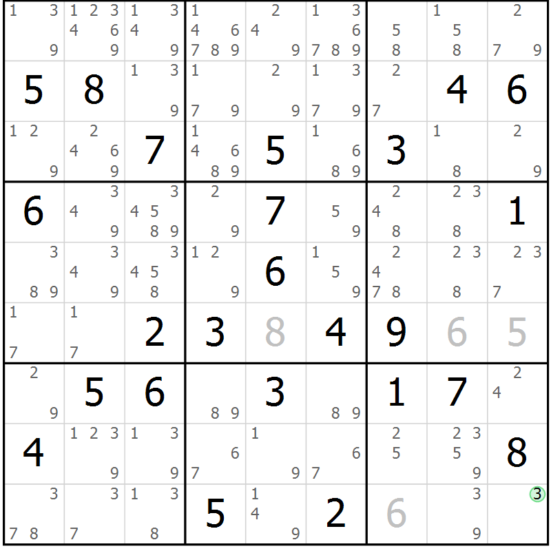 Position des candidats pour la solution de la Gr 63 page 66 du magazine de sudoku Maestro n° 085