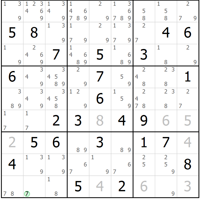 Position des candidats pour la solution de la Gr 63 page 66 du magazine de sudoku Maestro n° 085