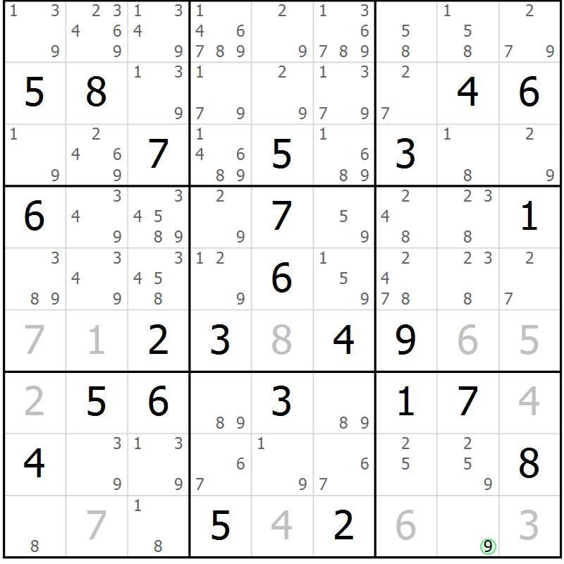 Position des candidats pour la solution de la Gr 63 page 66 du magazine de sudoku Maestro n° 085