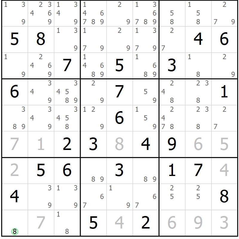 Position des candidats pour la solution de la Gr 63 page 66 du magazine de sudoku Maestro n° 085