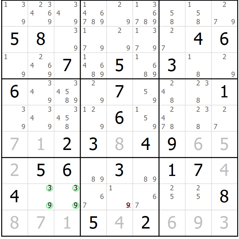 Position des candidats pour la solution de la Gr 63 page 66 du magazine de sudoku Maestro n° 085