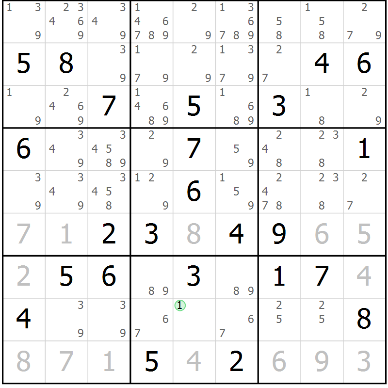 Position des candidats pour la solution de la Gr 63 page 66 du magazine de sudoku Maestro n° 085