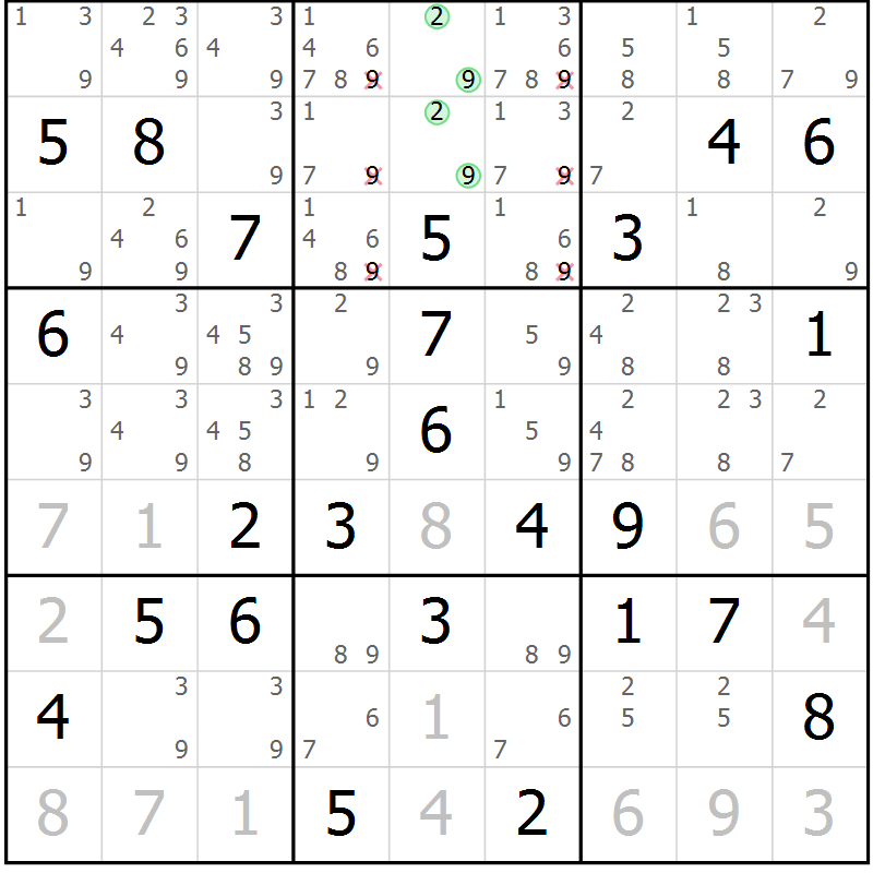 Position des candidats pour la solution de la Gr 63 page 66 du magazine de sudoku Maestro n° 085
