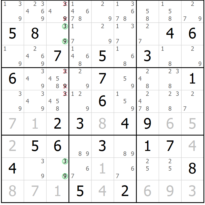Position des candidats pour la solution de la Gr 63 page 66 du magazine de sudoku Maestro n° 085