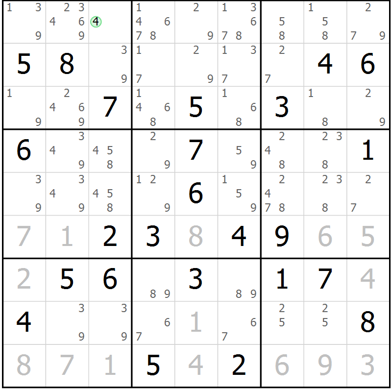 Position des candidats pour la solution de la Gr 63 page 66 du magazine de sudoku Maestro n° 085