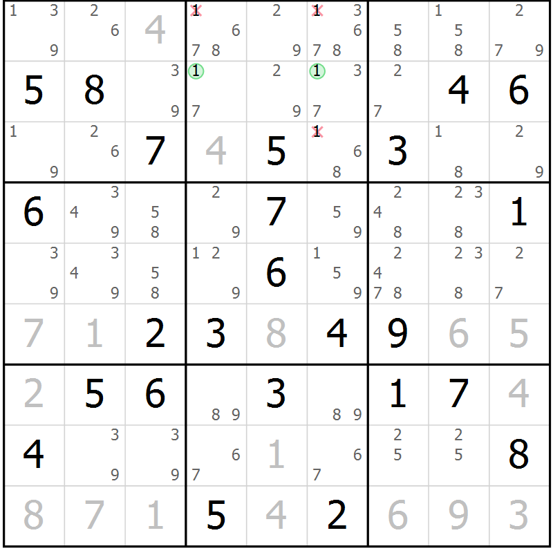 Position des candidats pour la solution de la Gr 63 page 66 du magazine de sudoku Maestro n° 085