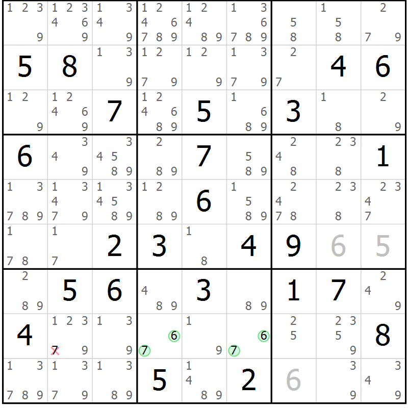 Position des candidats pour la solution de la Gr 63 page 66 du magazine de sudoku Maestro n° 085