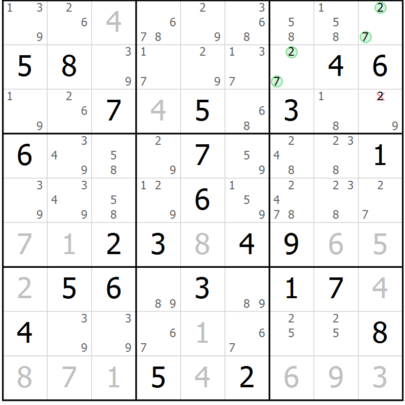 Position des candidats pour la solution de la Gr 63 page 66 du magazine de sudoku Maestro n° 085