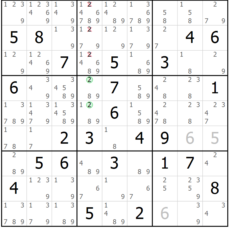 Position des candidats pour la solution de la Gr 63 page 66 du magazine de sudoku Maestro n° 085