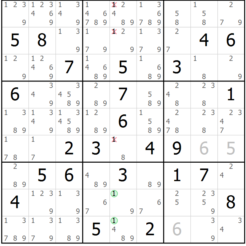 Position des candidats pour la solution de la Gr 63 page 66 du magazine de sudoku Maestro n° 085