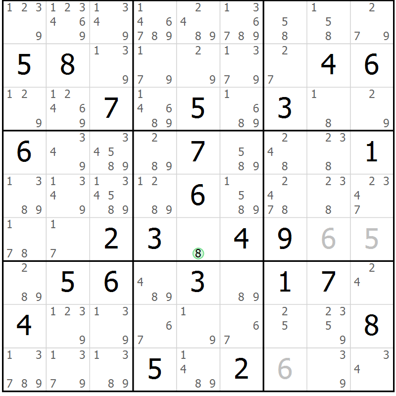 Position des candidats pour la solution de la Gr 63 page 66 du magazine de sudoku Maestro n° 085