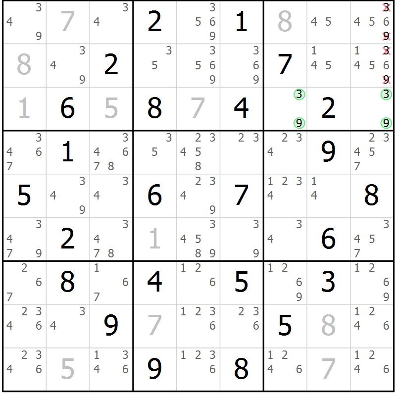 Position des candidats pour la solution de la Gr 64 page 67 du magazine de sudoku Maestro n° 085