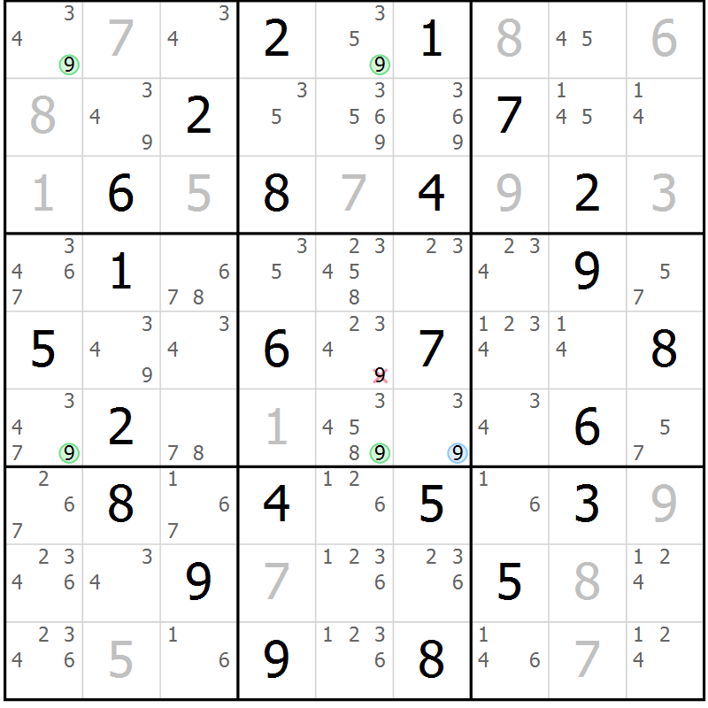 Position des candidats pour la solution de la Gr 64 page 67 du magazine de sudoku Maestro n° 085