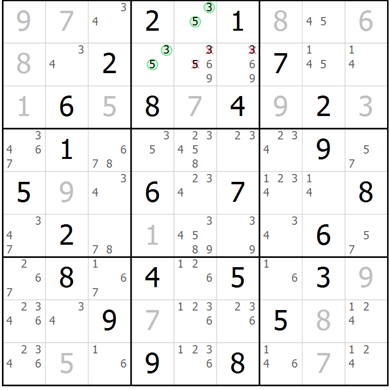 Position des candidats pour la solution de la Gr 64 page 67 du magazine de sudoku Maestro n° 085