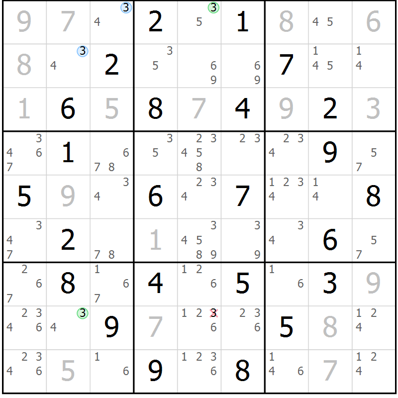 Position des candidats pour la solution de la Gr 64 page 67 du magazine de sudoku Maestro n° 085