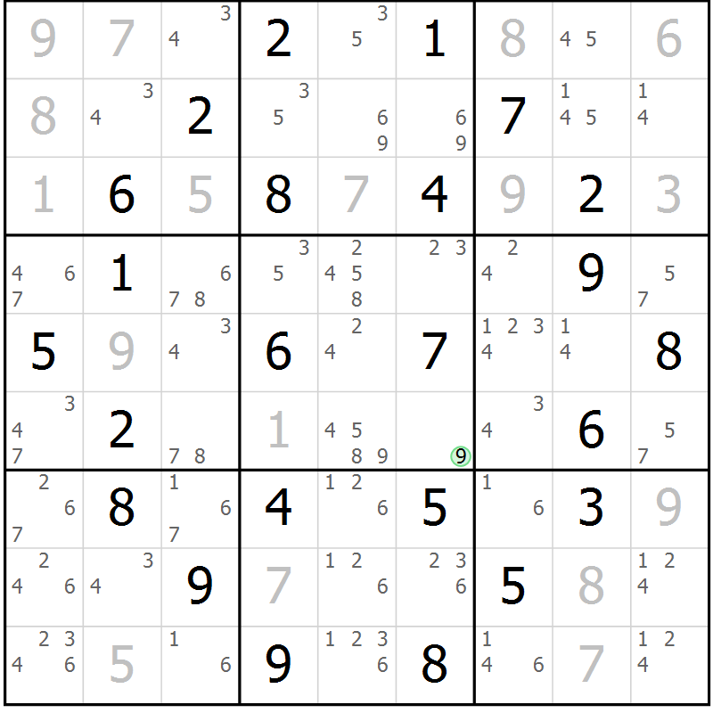 Position des candidats pour la solution de la Gr 64 page 67 du magazine de sudoku Maestro n° 085