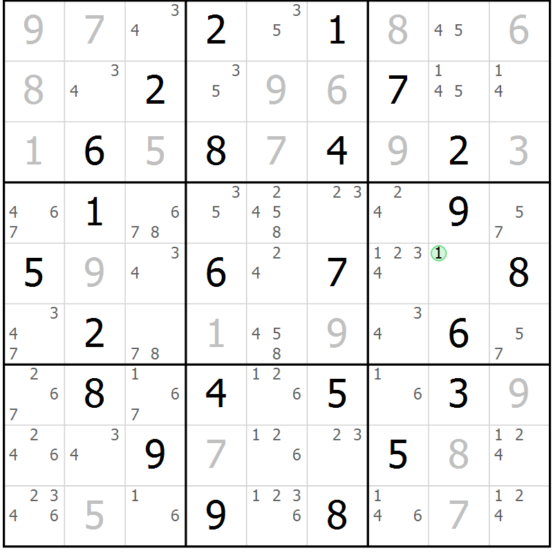 Position des candidats pour la solution de la Gr 64 page 67 du magazine de sudoku Maestro n° 085