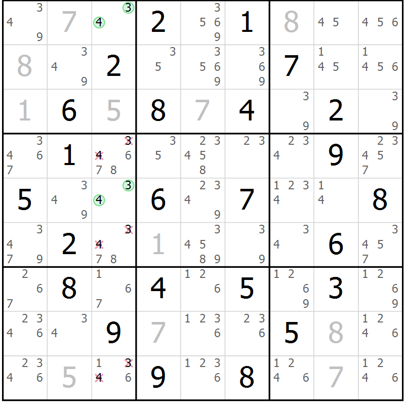 Position des candidats pour la solution de la Gr 64 page 67 du magazine de sudoku Maestro n° 085