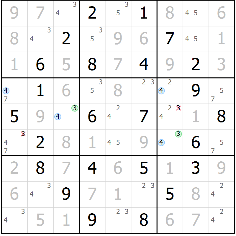 Position des candidats pour la solution de la Gr 64 page 67 du magazine de sudoku Maestro n° 085
