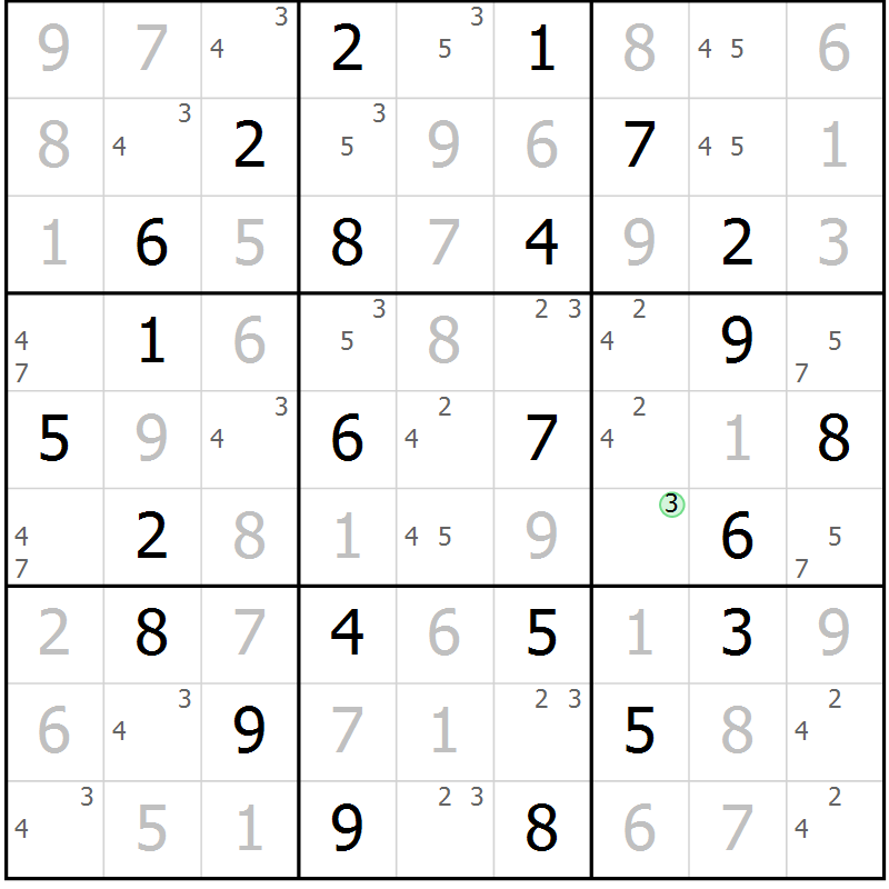 Position des candidats pour la solution de la Gr 64 page 67 du magazine de sudoku Maestro n° 085