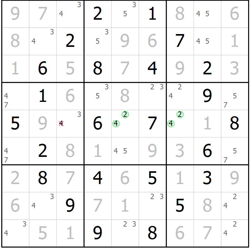 Position des candidats pour la solution de la Gr 64 page 67 du magazine de sudoku Maestro n° 085