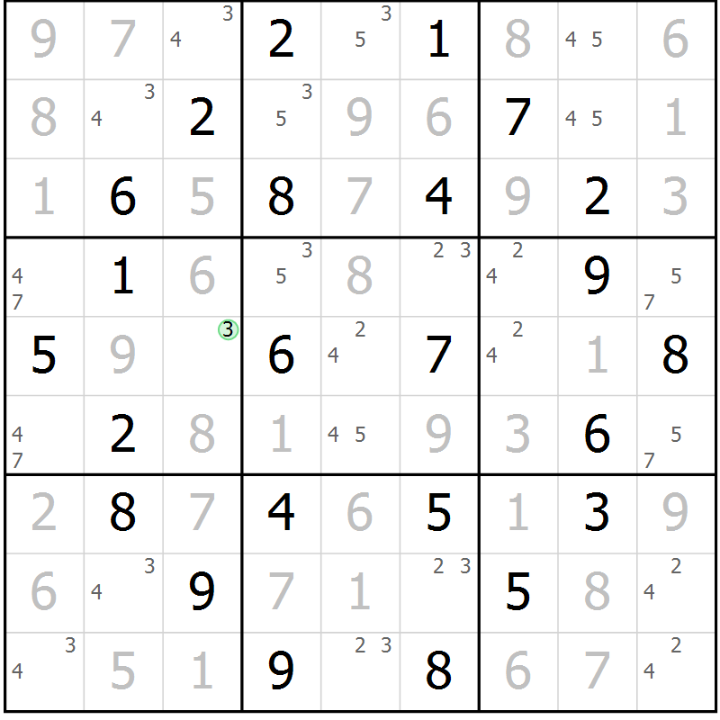 Position des candidats pour la solution de la Gr 64 page 67 du magazine de sudoku Maestro n° 085