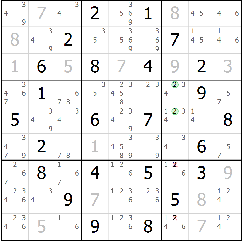 Position des candidats pour la solution de la Gr 64 page 67 du magazine de sudoku Maestro n° 085