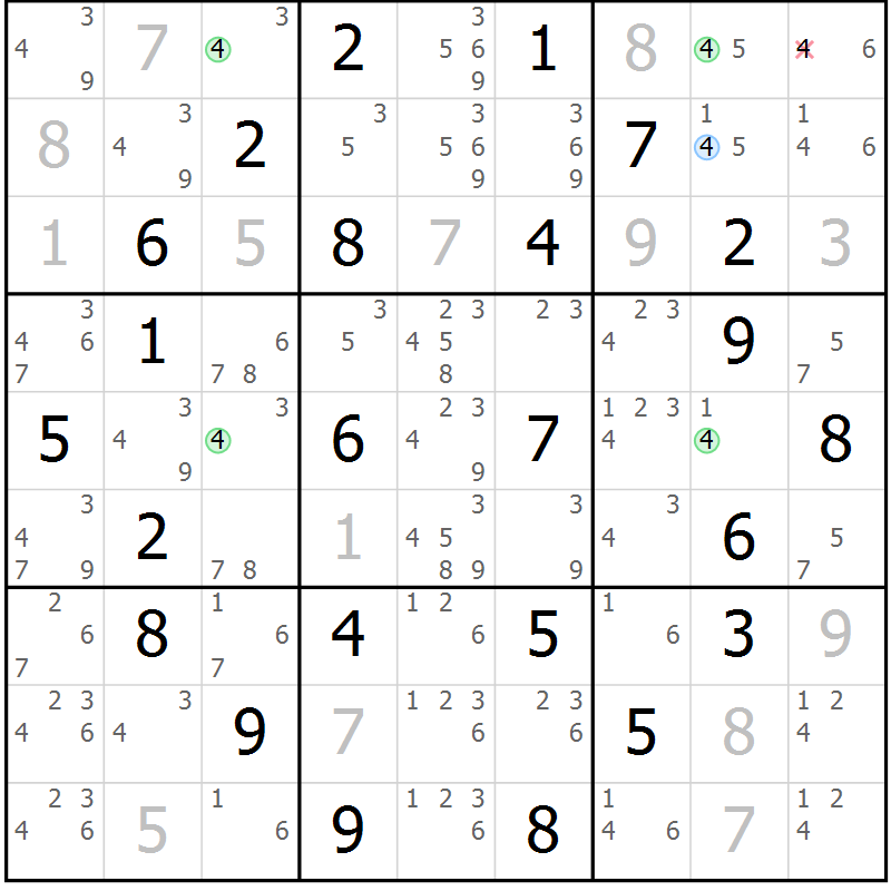 Position des candidats pour la solution de la Gr 64 page 67 du magazine de sudoku Maestro n° 085