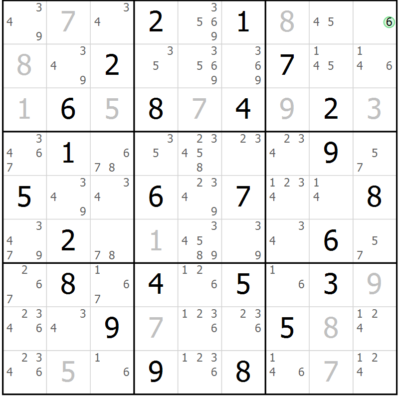 Position des candidats pour la solution de la Gr 64 page 67 du magazine de sudoku Maestro n° 085