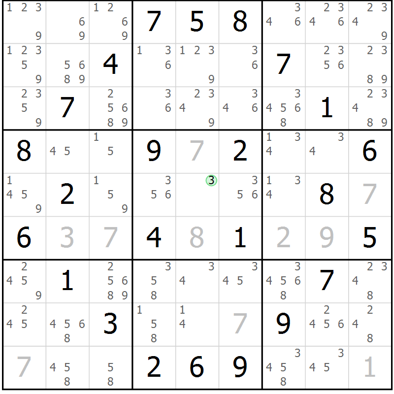 Position des candidats pour la solution de la Gr 65 page 68 du magazine de sudoku Maestro n° 085